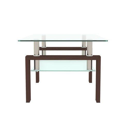 Rectangle Walnut Glass Coffee Table, Clear Coffee Table, Modern Side Center Tables For Living Room - My Store