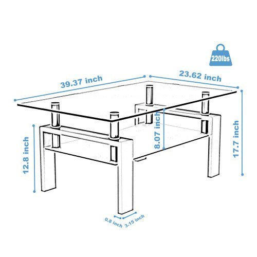 Rectangle Walnut Glass Coffee Table, Clear Coffee Table, Modern Side Center Tables For Living Room - My Store