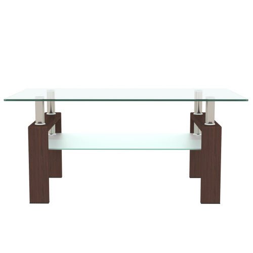 Rectangle Walnut Glass Coffee Table, Clear Coffee Table, Modern Side Center Tables For Living Room - My Store