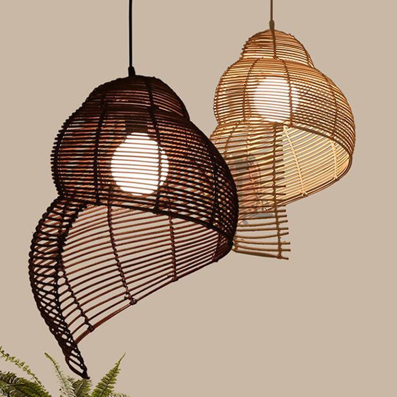 NEW Snail Rattan Pendant Light, Creative Art Southeast Asia Vintage Pendant Lamp Reading Room Wicker Light - My Store