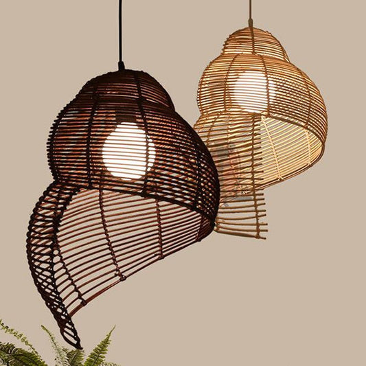 NEW Snail Rattan Pendant Light, Creative Art Southeast Asia Vintage Pendant Lamp Reading Room Wicker Light - My Store