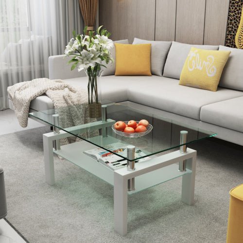 White Coffee Table, Clear Coffee Table, Modern Side Center Tables For Living Room, Living Room Furniture - My Store