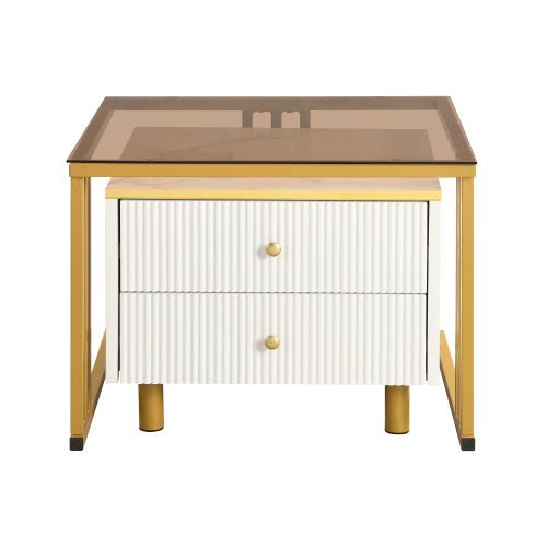 Coffee Table Set Of 2, Nesting Coffee Table With Marble Pattern, Modern Gold Nesting Side Table, Coffee Table With Drawer, Metal Frame Square End Table, Center Tables For Living Room,Bedroom And Small - My Store