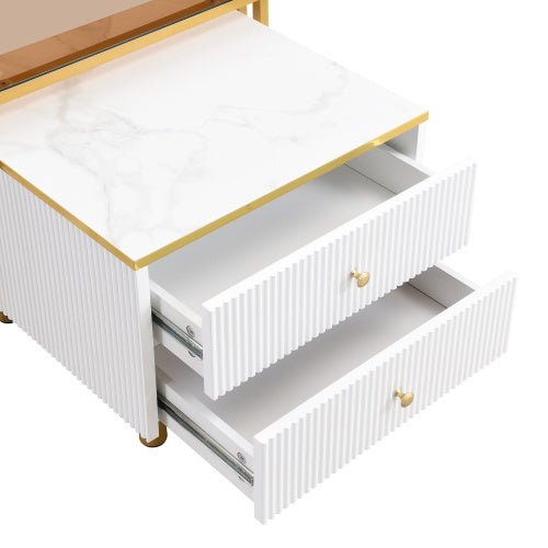Coffee Table Set Of 2, Nesting Coffee Table With Marble Pattern, Modern Gold Nesting Side Table, Coffee Table With Drawer, Metal Frame Square End Table, Center Tables For Living Room,Bedroom And Small - My Store