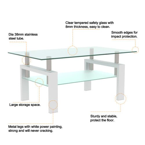 White Coffee Table, Clear Coffee Table, Modern Side Center Tables For Living Room, Living Room Furniture - My Store