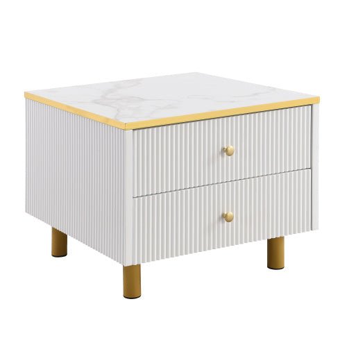 Coffee Table Set Of 2, Nesting Coffee Table With Marble Pattern, Modern Gold Nesting Side Table, Coffee Table With Drawer, Metal Frame Square End Table, Center Tables For Living Room,Bedroom And Small - My Store
